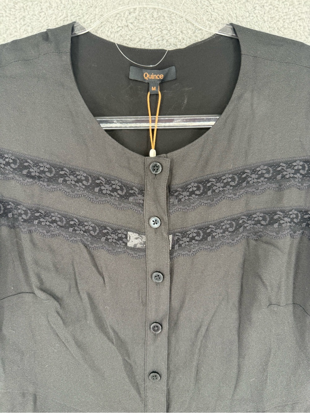 Quince NWT classic Black Button-Front Women’s Dress lace detail - Picture 2 of 7